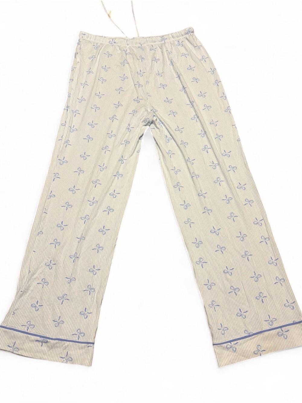 Shabby Chic Bow Print Pajama Set 3pc Large Short Sleeve Top Shorts Pants Blue L - Picture 8 of 11